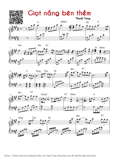 Sheet Giọt Nắng Bên Thềm Pdf Piano Lời And Hợp âm Nốt Nhạc Giai Thoại