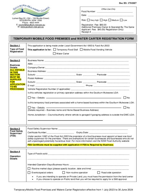 Fillable Online Mobile Food Premises Registration Form Goulburn Show