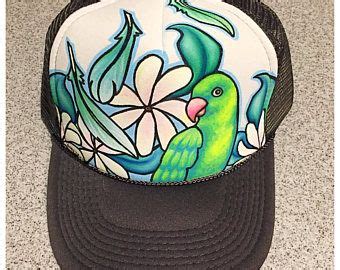 Love Bird And Pikake Flower Hand Painted Trucker Hat Adult Size