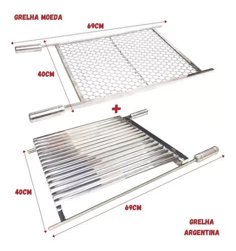 Kit Churrasco Inox Grelha Argentina Parrilla Grelha Moeda