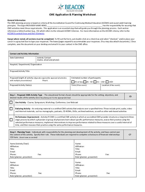 Fillable Online CME Application Planning Worksheet Fax Email Print