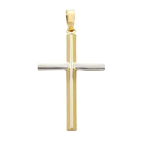 Cruz tubo sin cristo bicolor brillo oro 18k Joyería online Gracia Joyas