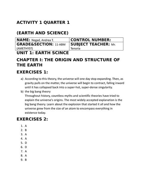 AS G11 Earth AND LIFE Pdf ACTIVITY 1 QUARTER 1 EARTH AND SCIENCE