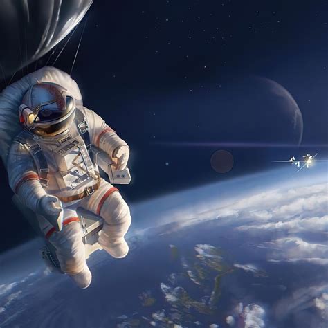 Astronaut Went Into Open Space Above The Earth Desktop Wallpapers 1024x1024