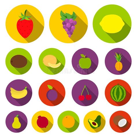 Different Fruits Flat Icons In Set Collection For Design Stock Vector