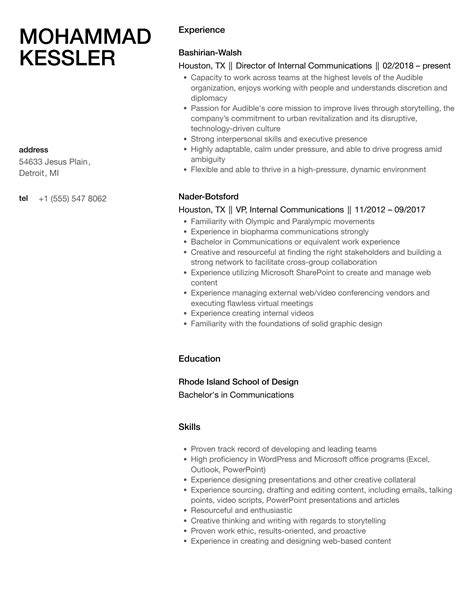 Internal Communications Resume Samples Velvet Jobs