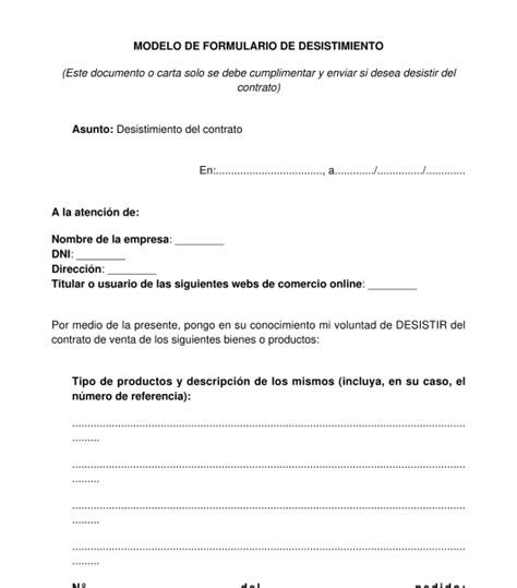 Formulario De Desistimiento Modelo Word Y PDF