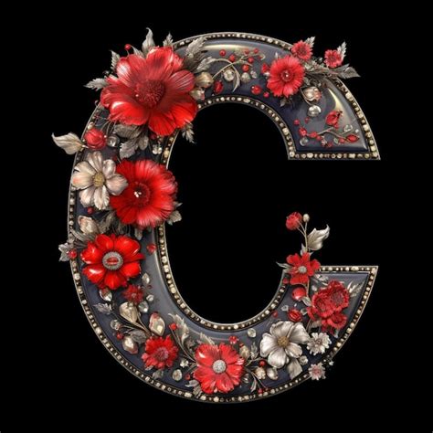 Premium AI Image A Close Up Of A Letter C With Flowers And Leaves