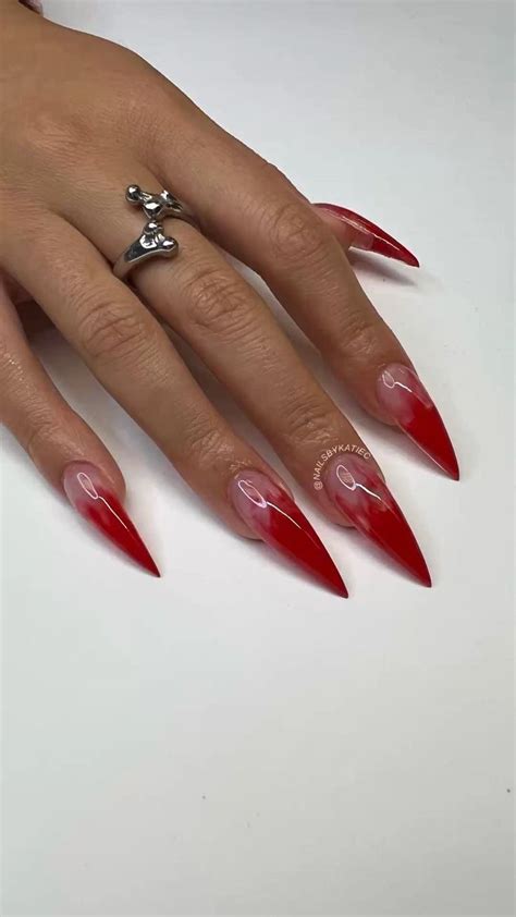 Nezuko Nails Anime Inspired Demon Slayer Nails Stiletto Nails Red