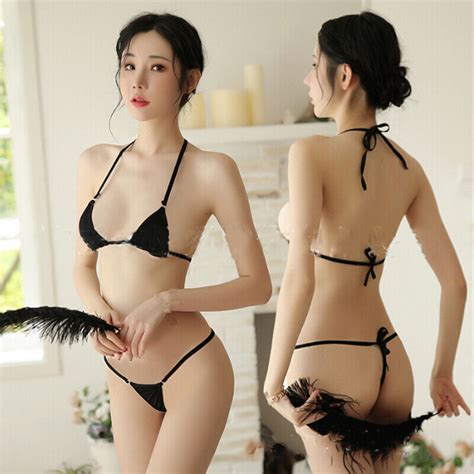 Sexy Women Micro G String Underwear Bikini Set Bra Top Thong Lingerie