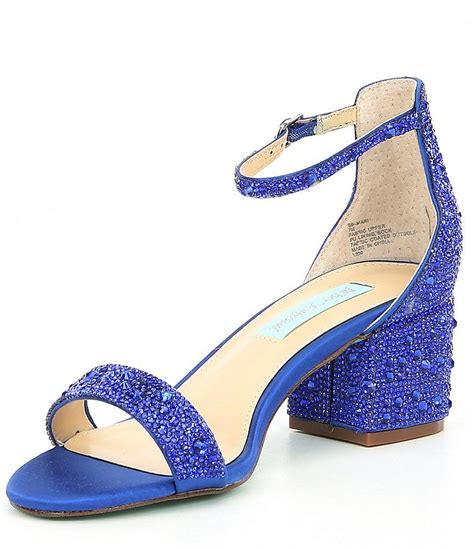 Blue By Betsey Johnson Mari Rhinestone Embellished Ankle Strap Block Heel Dress Sandals