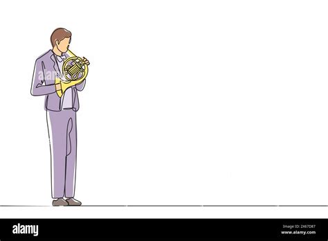 Single Continuous Line Drawing Male Musician In Suit Performing Classic
