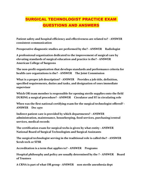 Solution Surgical Technologist Practice Exam Questions And Answers