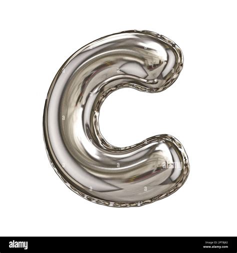 Silver Foil Balloon Font Letter C 3D Rendering Illustration Isolated On