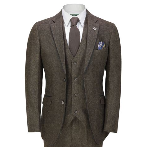 Pre Owned Xposed Mens Piece Tweed Suit Herringbone Check Retro Peaky