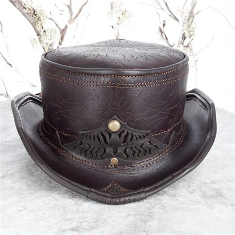 Leather Top Hat Short Top Hat Leather Hat Adjustable Etsy