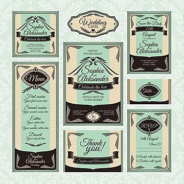 Set Of Floral Wedding Cards Flower Retro Pattern Vector Flower Retro