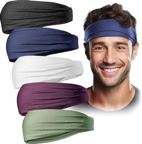 Vws Sports Headbands For Men And Women 5 Pack Elastic Yoga Sweatbands