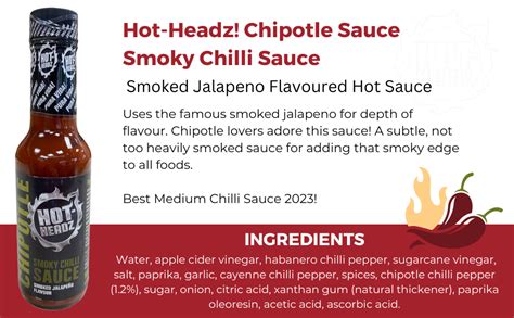 Hot Headz Chipotle Sauce Smoky Chilli Sauce Jalapeno Flavour Ml Hot Sauce For Extra