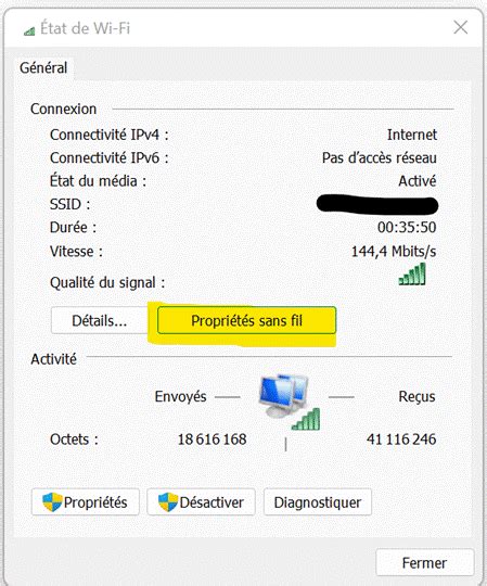 Windows 11 Retrouver le code WIFI d un ordinateur branché en WIFI