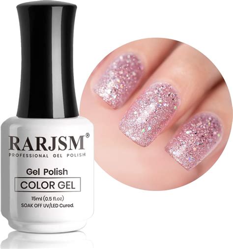 Rarjsm Glitter Gel Nail Polish Nude Pink Chunky Shimmer Iridescent