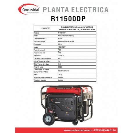 PLANTA ELECTRICA A GASOLINA WARRIOR PREMIUM R11500DP