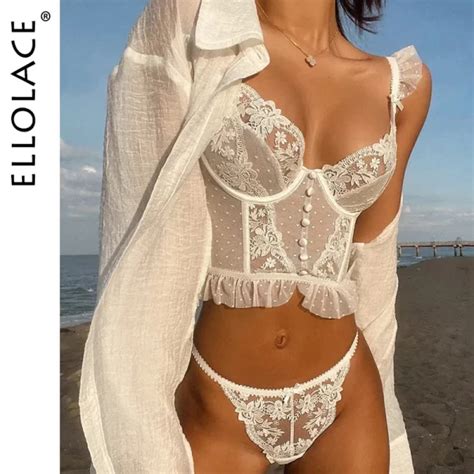 Ellolace Fancy Lingerie Lace Ruffles Transparent Bra Embroidery Female