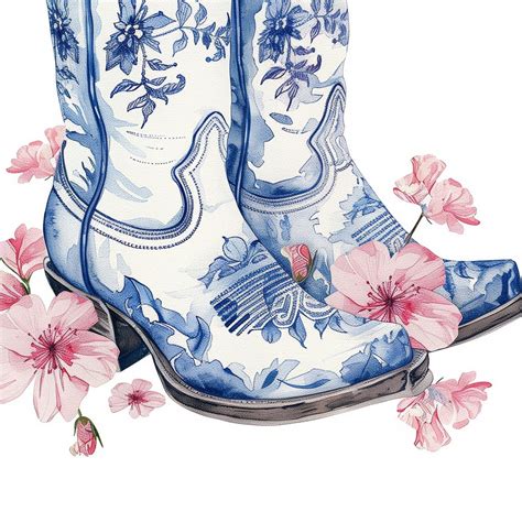 Blue Cowgirl Boots Print Blue Cowboy Boots Wall Art Minimalist