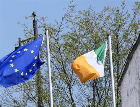 EU and Irish National Flag Flying in Garden Ireland Stock Photo - Image ...