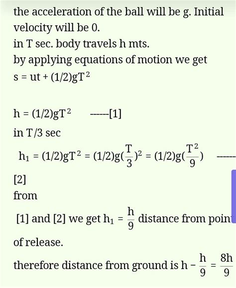 A Ball Is Released From The Top Of A Tower Of Height H Metres It Takes