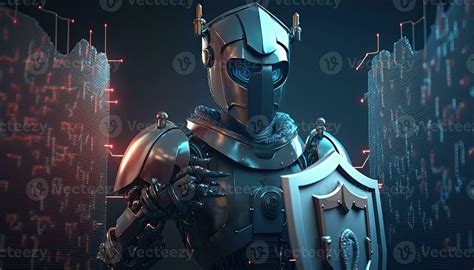 A Cyborg Holding A Futuristic Sword With Shield Digital Art Style