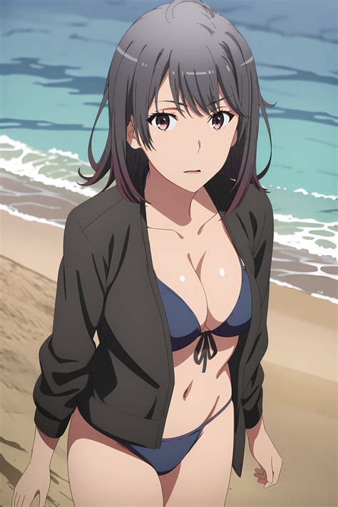 Hentai Busty Girl Alluring Beach Big Breasts Bikini Black Hair
