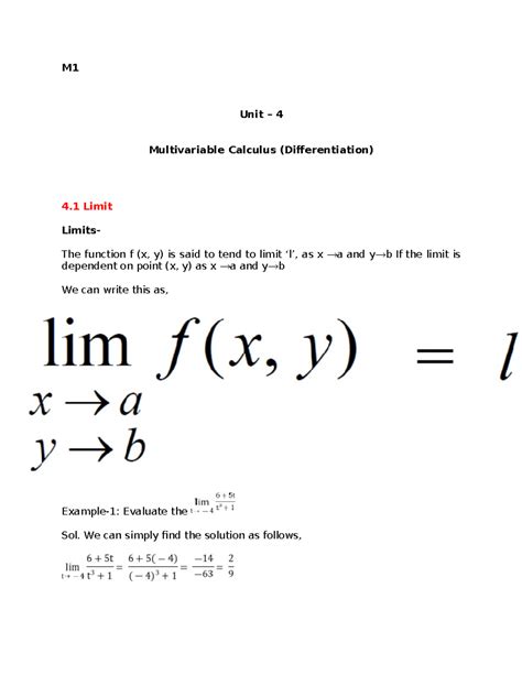 Maths 4 Multivariable Calculus Differentiation 41 Limit Limits