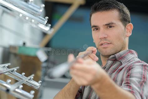 Man Holding Metal Bar Stock Image Image Of Horizontal 103619205