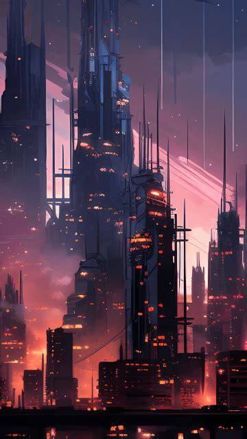 Скачать обои city cyberpunk digital art building cityscape