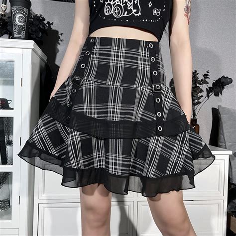 High Waist Lace Trim Plaid Mini Skirt Ninja Cosmico