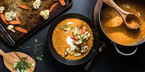 Sopa De Lentejas Y Coco Con Verduras Asadas Con Alcaravea Receta