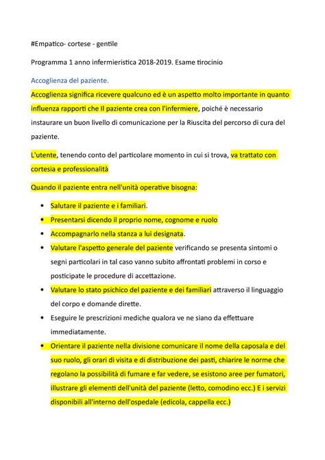 Tirocinio 1 Anno Empatico Cortese Gentile Programma 1 Anno