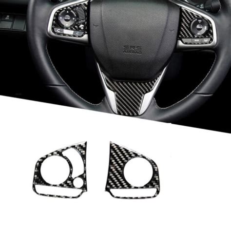 Carbon Fiber Inner Steering Wheel Button Cover Trim For Honda Civic