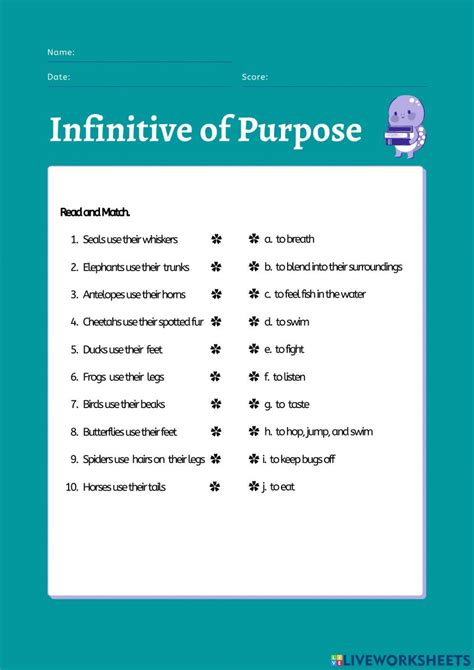 Infinitive Of Purpose Worksheet For Grade