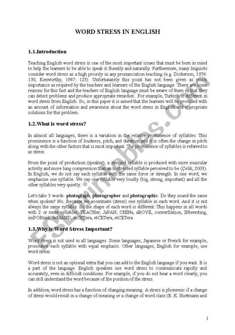 Word Stress In English Esl Worksheet By Gokmann