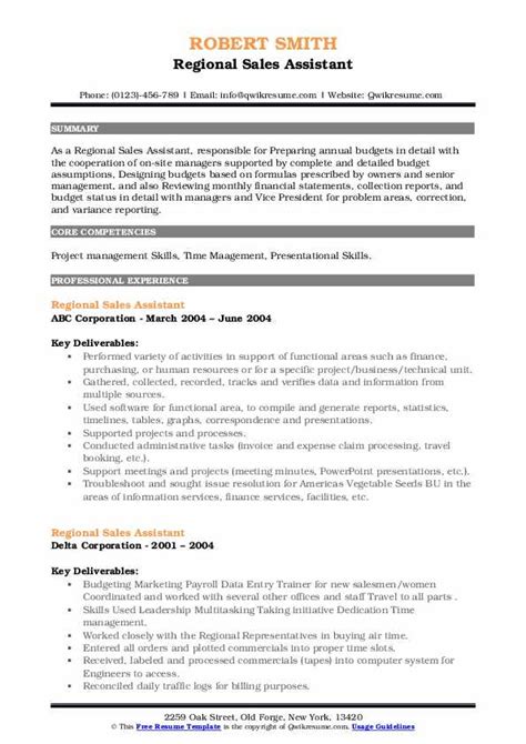 Regional Sales Assistant Resume Samples Qwikresume