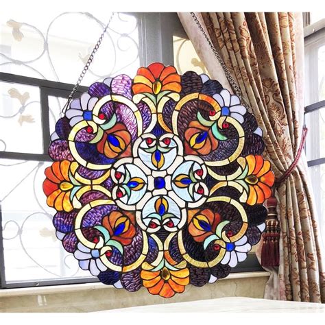 Chloe Tiffany Style Stained Glass Window Panel Suncatcher Multicolor Chloe Lighting Stained