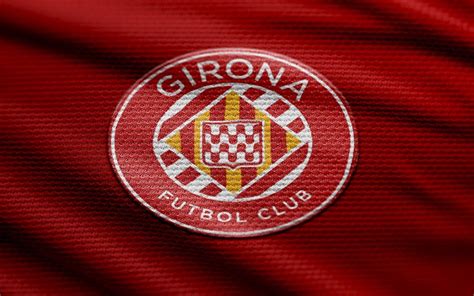 Download Girona FC fabric logo, 4k, red fabric background, LaLiga ...