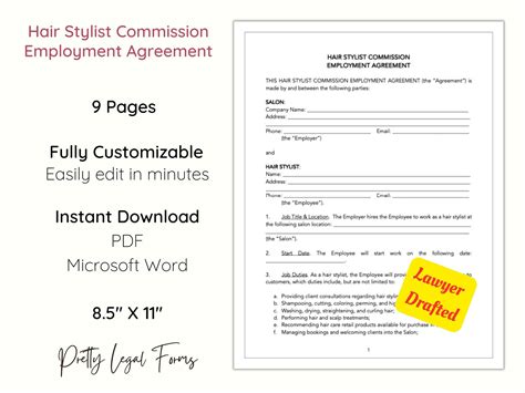 Salon Commission Agreement Hair Salon Employee Commission Contract Template Hair Stylist