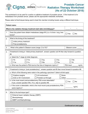 Fillable Online Prostate Cancer Radiation Therapy Worksheet As Of