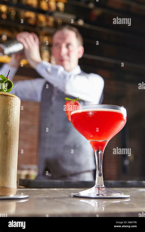 Bartender Shaking Cocktail Shaker Stock Photo Alamy