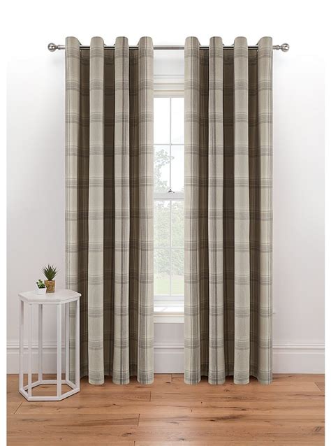 Natural Woven Check Eyelet Curtains Home George At Asda