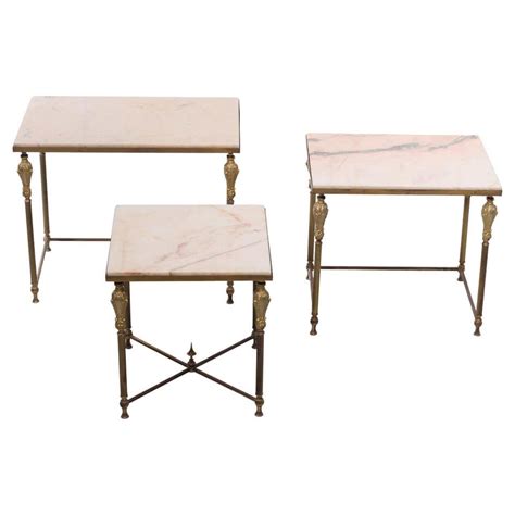 Brass And Marble Nesting Tables By Maison Jansen France Circa 1940