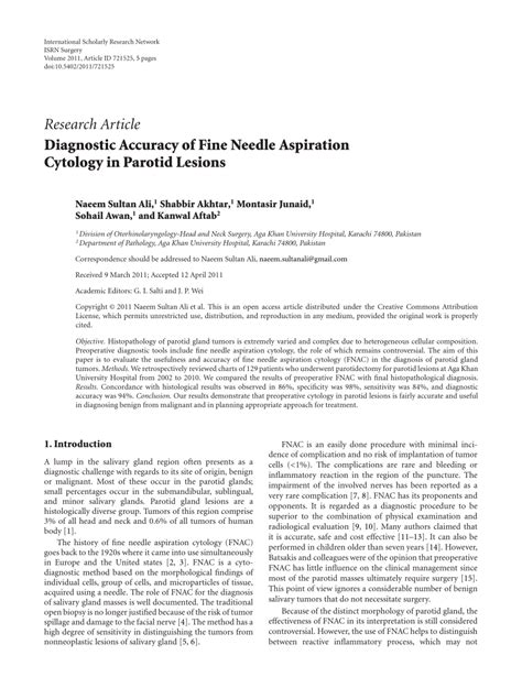 Pdf Diagnostic Accuracy Of Fine Needle Aspiration Cytology In Parotid Lesions